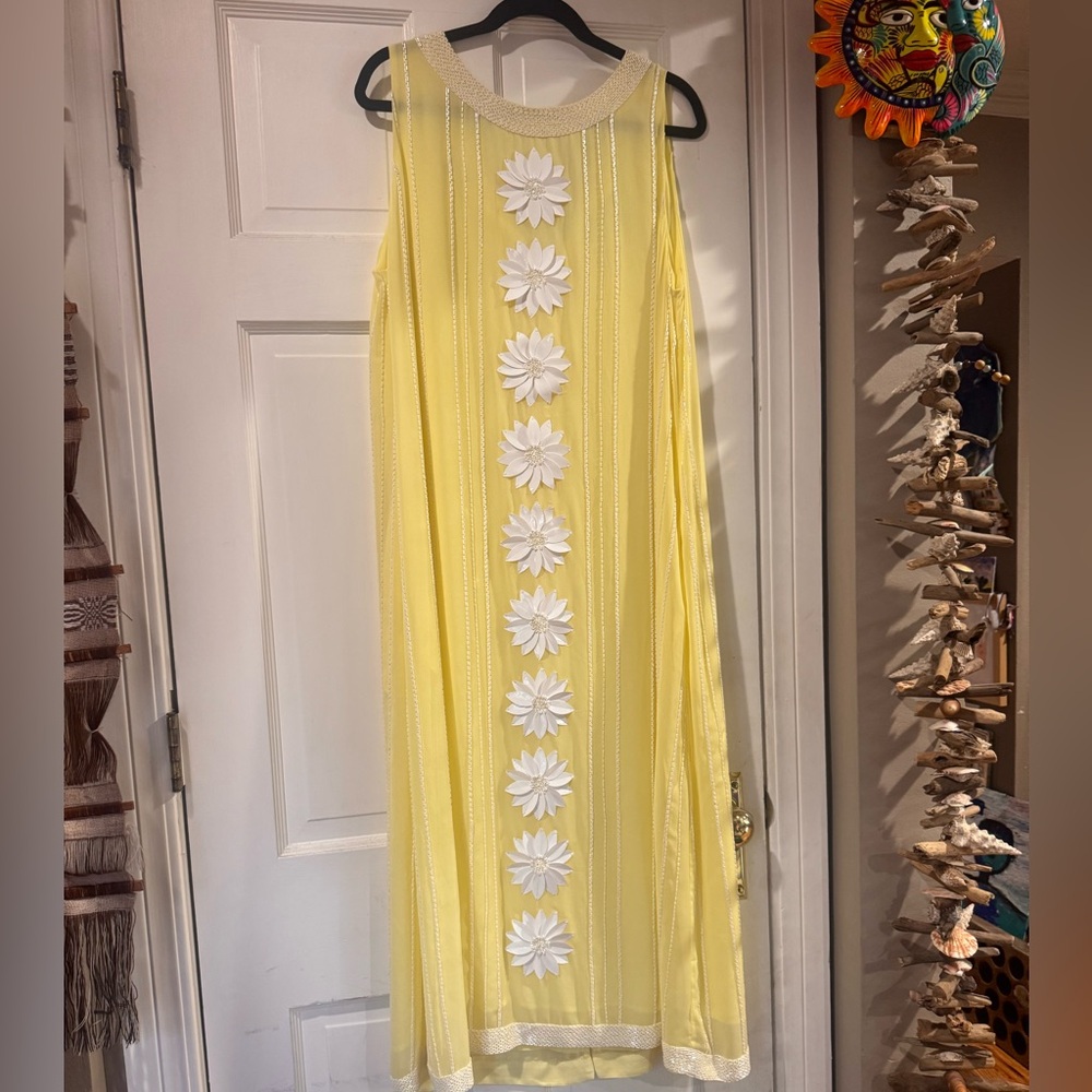 La Vie Style House Yellow Maxi Dress with Floral Accents